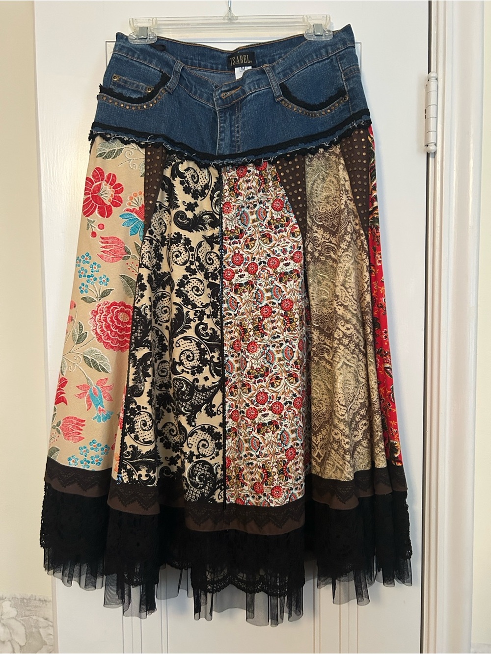 Patchwork Boho Midi Skirt in Multi-Color